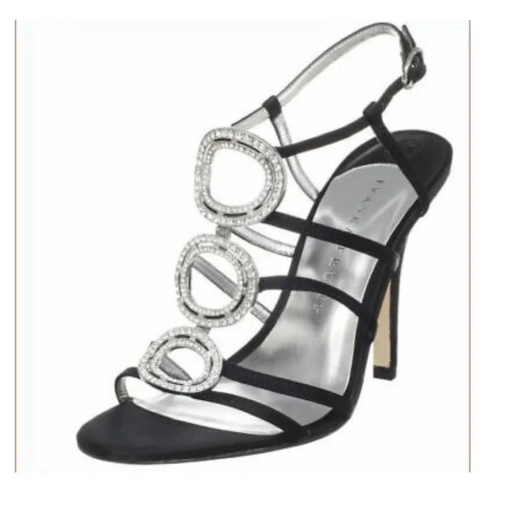 Ivanka Trump black satin/ rhinestone sandal.  #005